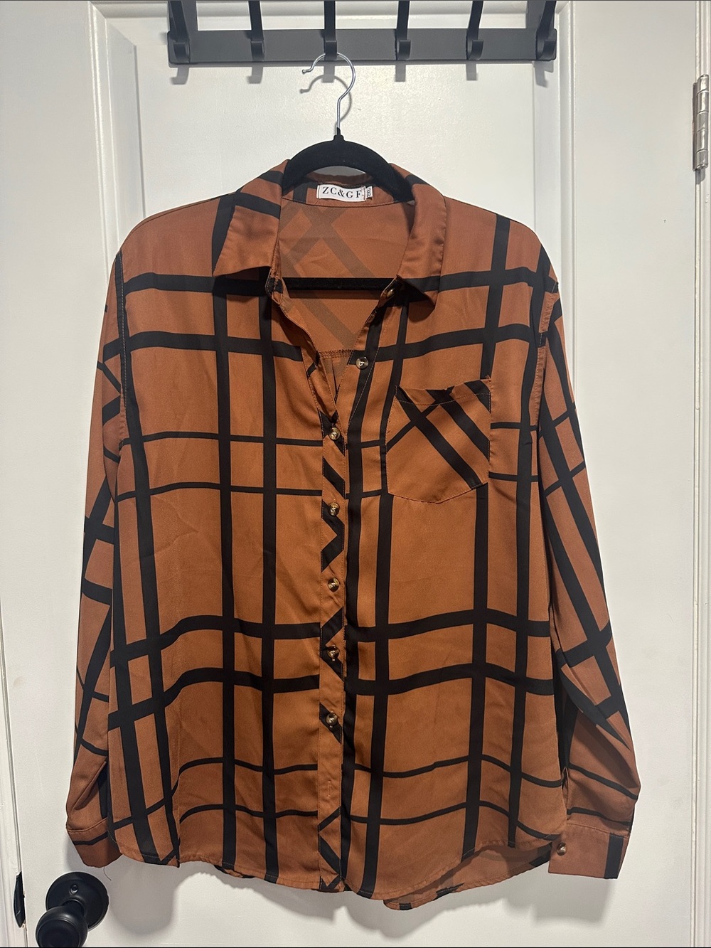 Z & C F Women's Rust Plaid Button-Up Blouse